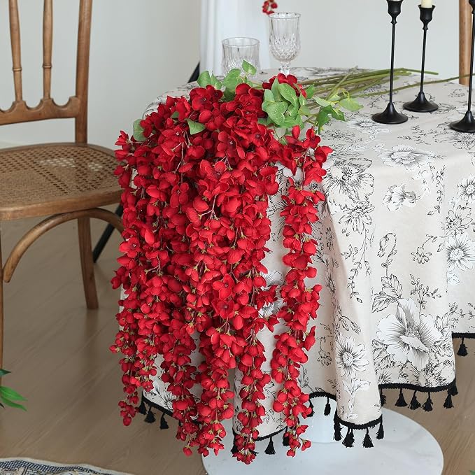 mizii 6Pcs Red Wisteria Hanging Flowers 48" Silk Wisteria Artificial Flowers Garland Vines Fake Hanging Flowers Decoration for Wedding Flower Wall Backdrop Centerpieces Room Decor (Red)