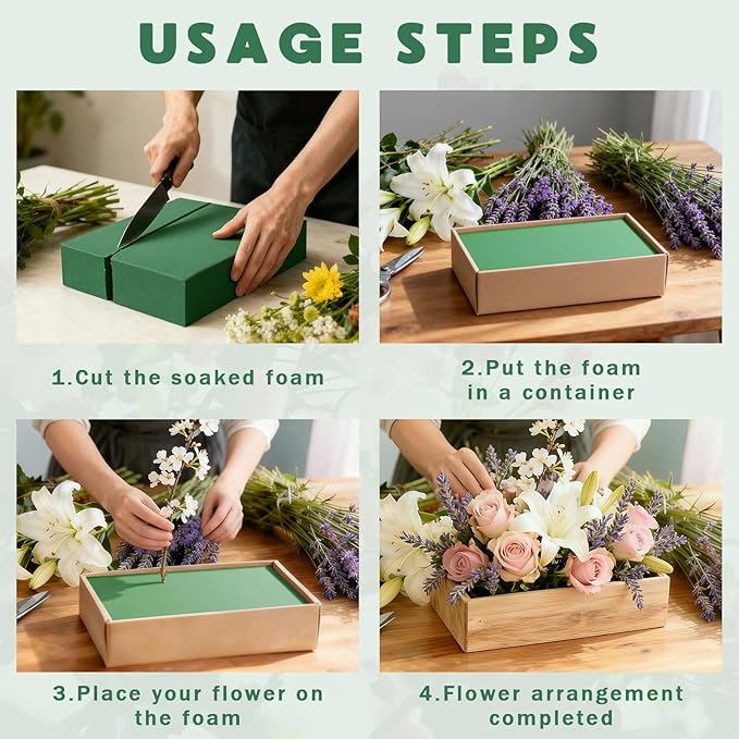 Prashent 1 Pcs Large Floral Foam Blocks, Wet & Dry Green Foam for Fresh & Artificial Flower Arrangements, DIY Craft Supplies for Wedding, Home, Bouquets & Floral Projects (15.7” x 11.8” x 2.4”)