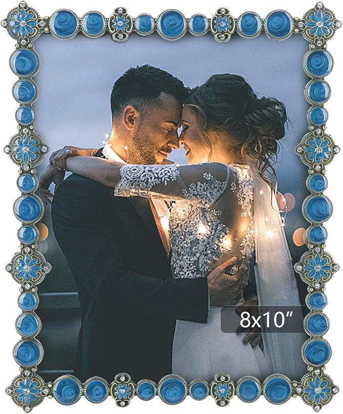 8x10 Vintage Picture Frame Decor Ornate Antique Blue Photo Frames with Glass Front, Art Decor Tabletop Display, Gifts Ideas for Women, Horizontally & Vertically
