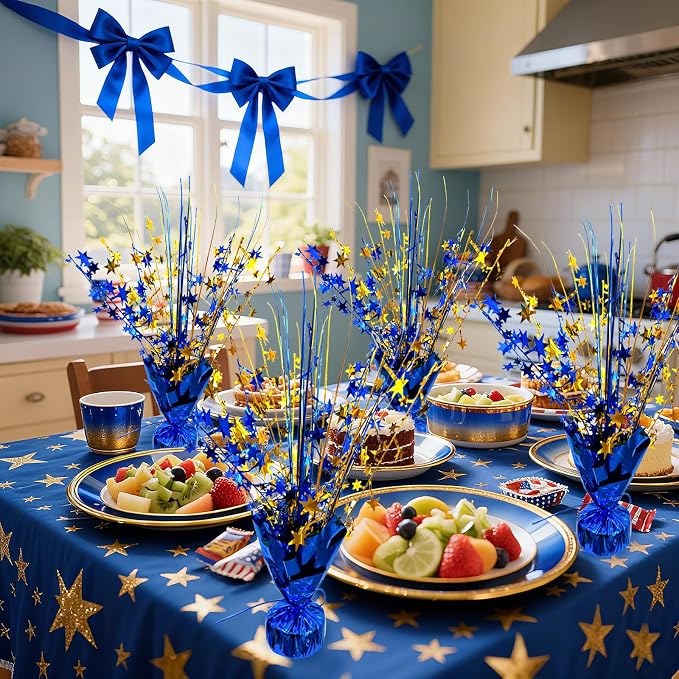6 Pack Metallic Foil Spray Table Centerpiece Decoration Star Brust Glitter Table Topper Decor for Birthday Graduation Holiday Christmas New Year's Eve Celebration Party Supplies Gold and Blue