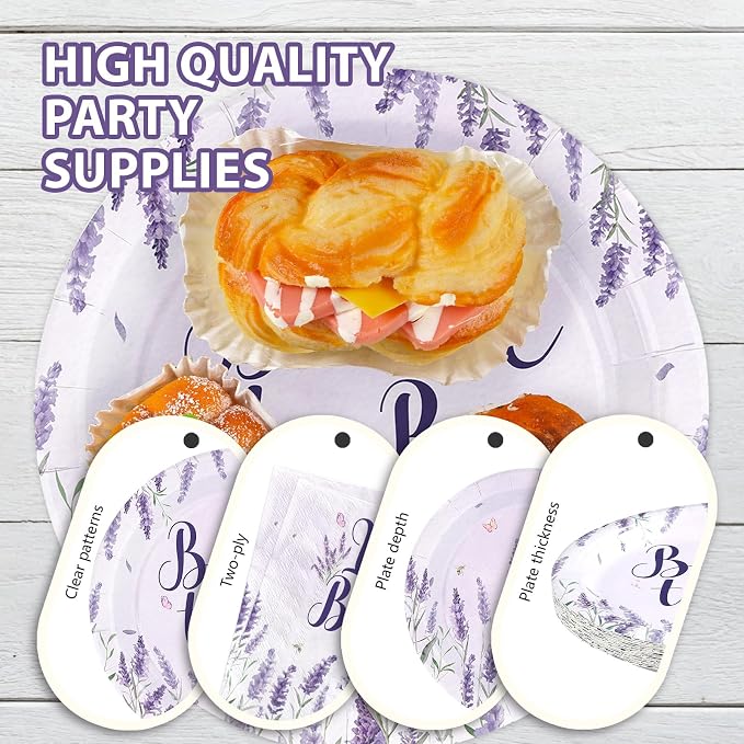 168 Pcs Purple Lavender Bridal Shower Party Supplies Floral Flower Plates Napkins Cups Forks Knives Spoons Bride to Be Paper Tableware Set for Bachelorette Wedding Engagement Decorations Serves 24