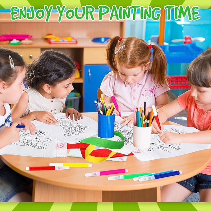 Chunful 24 Pcs Coloring Goodie Gift Bags for Kids Birthday Party with 120 Makers, Reusable Coloring Tote Bags Cute Cartoon Party Favor Non Woven with Colorful Pens DIY Crafts (Lovely with Maker)
