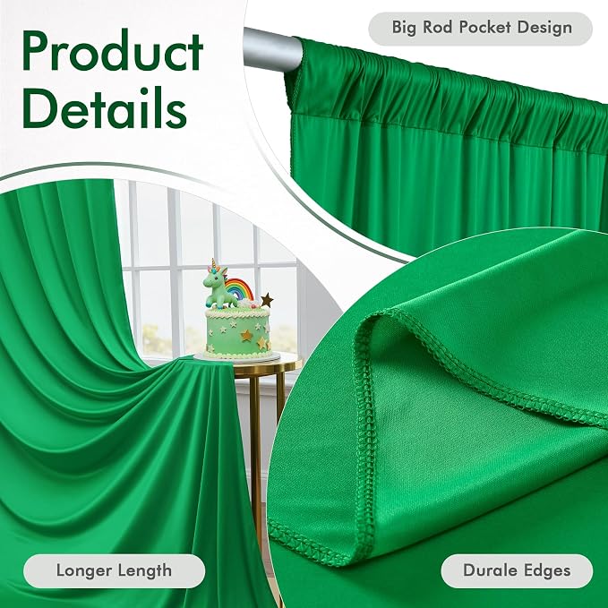 10ftx12ft Wrinkle Free Green Backdrop Curtain Photo Backdrop Drapes | 2 Panels 5×12ft Height Green Silky Polyester Fabric Back Drop Cloth for Wedding Party Birthday Photography Background Drape
