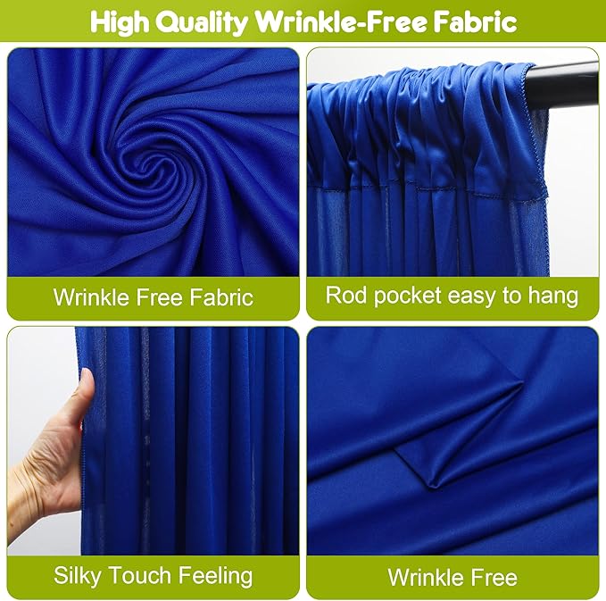 Wokceer Royal Blue Backdrop Curtain for Wedding Parties 2 Pack 10x8FT Wedding Curtains Photo Backdrop Drapes Polyester for Photoshoot Baby Shower Birthday Party Curtains Background 4 Panels 5x8FT