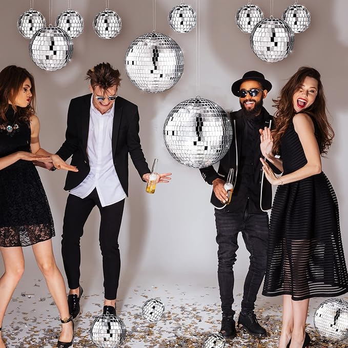 MTLEE 20 Pcs Disco Balls Decorations Assorted Size Party Decor Disco Ball Ornaments Mirror Mini Large Hanging with Rope for Wedding Festival Stage Prop Garden