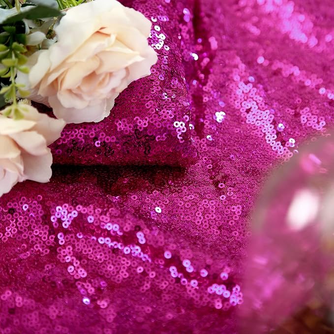 B-COOL Fuchsia Sequin Tablecloth 90x90 Inch Square Glitter Tablecloth Wedding Table Cloth Birthday Party Decoration Indoor Outdoor Event