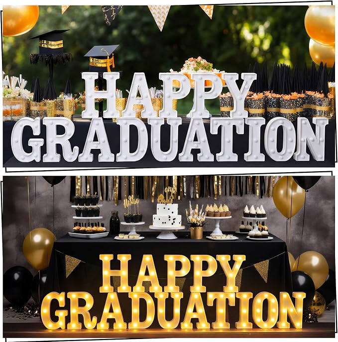 Honoson 15 Pcs Happy Graduation Party Decoration Grad Lights up Neon Signs Table Sign Senior Night Decorations for High School College Graduation Party Home Class School Supplies Supplies