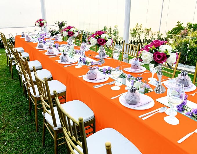 fani 10 Pack Orange Rectangle Tablecloth, 60 x 126 Inch Polyester Tablecloth for 8 Ft Tables, Washable Fabric Table Cover for Wedding Party Banquet