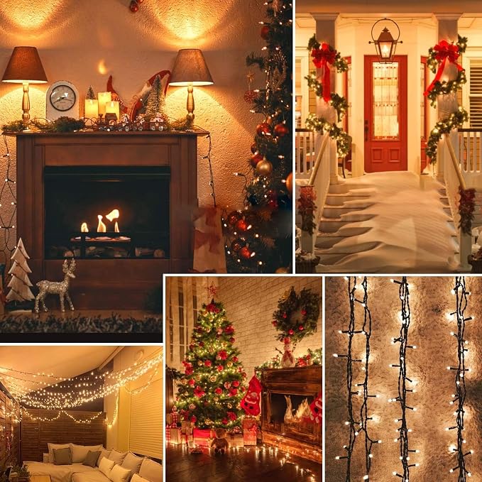 Connectable 300LED 99Ft 13Modes Christmas String Lights Outdoor Indoor | Extendable Green Wire Warm White Christmas Tree Lights with Timer | Twinkle Fairy Light Plug in for Xmas Tree(Warm White)