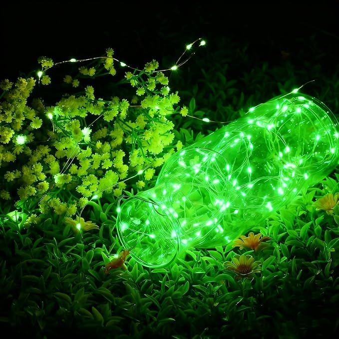 YEGUO 4 Pack Halloween Solar Fairy Lights, Each 33ft 100 LED Green Christmas Lights Outdoor Waterproof, 8 Modes Sliver Wire Solar String Lights