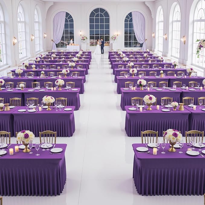 Outpain Deep Purple Spandex Table Clothes for 6 Foot Rectangle Tables-4Pack 6FT Spandex Fitted Table Cover, Wrinkle Free Tablecloths with Skirt for Parties, Wedding, Birthday, Banquet, Festival