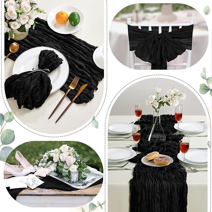 6 Pack Black Cheesecloth Table Runner 10FT Long Boho Gauze Table Runner Rustic Sheer Runner for Halloween Decoration Wedding Baby Shower Birthday Party Table Decor Home Easter Decorations