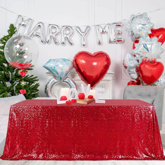 B-COOL Red Sequin Tablecloth Parties Cloth Christmas Table Cloths 50x80 Inches Sequin Fabric Overlay Sparkly Sequined Fabric Holiday Decoration