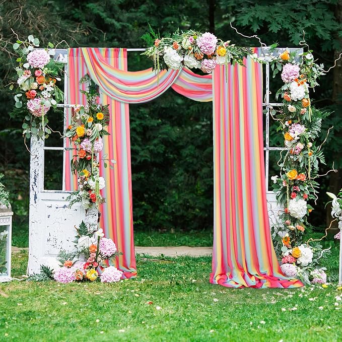DUOBAO Rainbow Chiffon Ceiling Drapes 59''x20FT 6 Panels Sheer Arch Draping Fabric for Event Party Supplie, Baby Shower Photo Booth Background Supplies, Colorful Backdrop