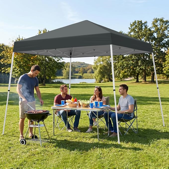 COOS BAY 10x10 Pop Up Canopy Tent, Portable Outdoor Shelter with Carry Bag for Tailgate, Party, Beach, Picnic, and Camping, 10x10 Base 8x8 Top, Gray