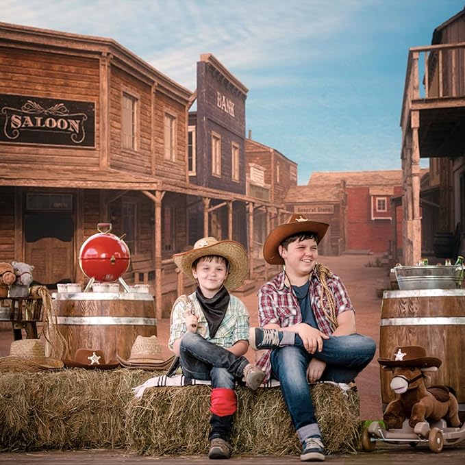 Renaiss Fabric Wild West Cowboy Backdrop 10x8ft Western Town Saloon Photography Background Rural Bar Desert Photo Backdrop Birthday Party Photo Prop