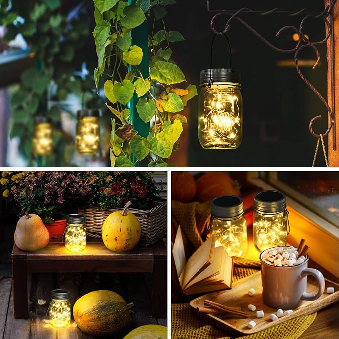 GIGALUMI Solar Mason Jar Lights, 12 Pack 30 Led String Fairy Lights Garden Lights Outdoor Waterproof Hanging Solar Lanterns for Outdoor, Garden, Patio, Lawn, Balcony Decoration