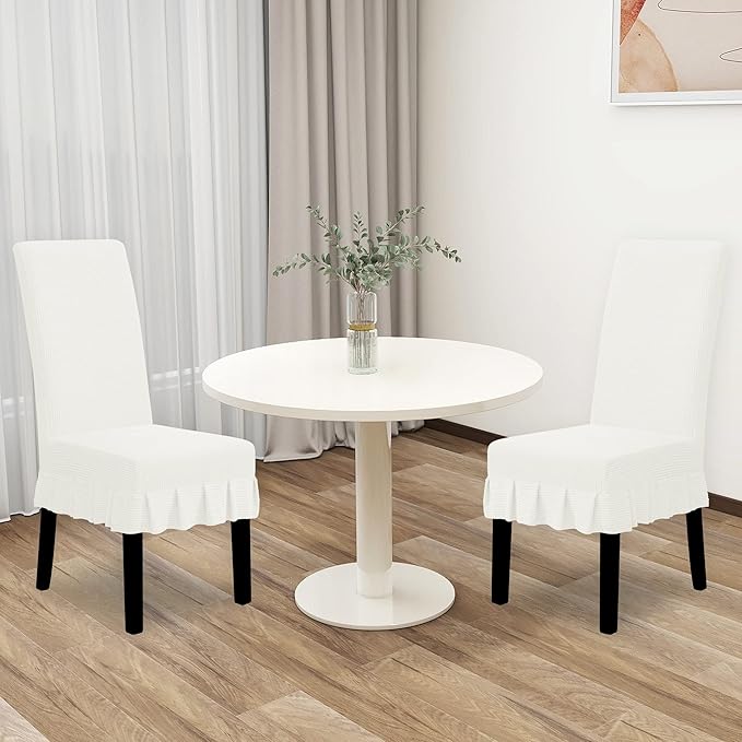 Easy-Going Dining Chair Covers Stretch Parsons Chair Slipcover with Skirt Chair Covers for Dining Room Restaurant Banquet (2 PCS, Cream)