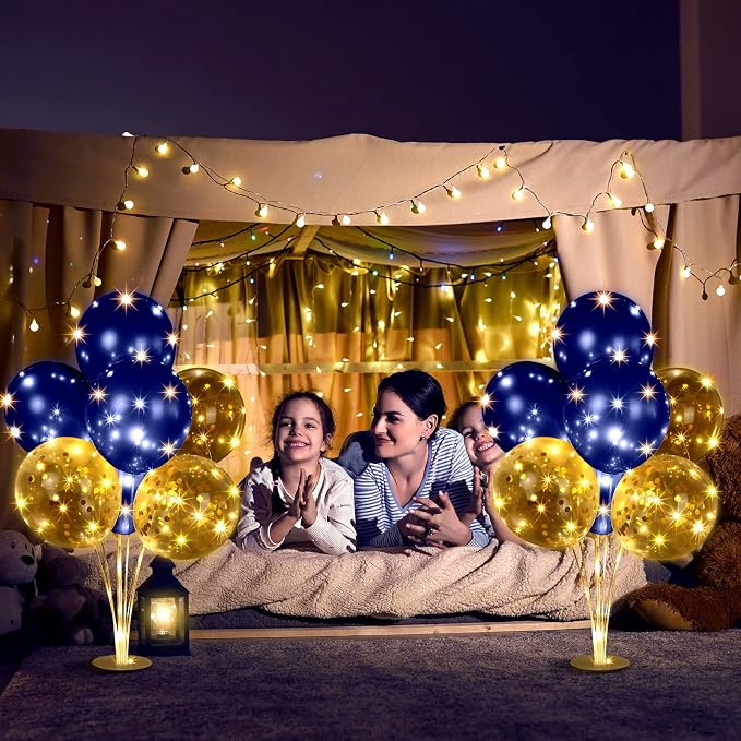 Junkin 6 Set Balloons Centerpieces for Table with LED String Light 60 Pcs Balloons Light up Table Balloon Stand Centerpieces for Graduation Birthday Baby Shower Wedding Bridal Shower(Navy Blue)