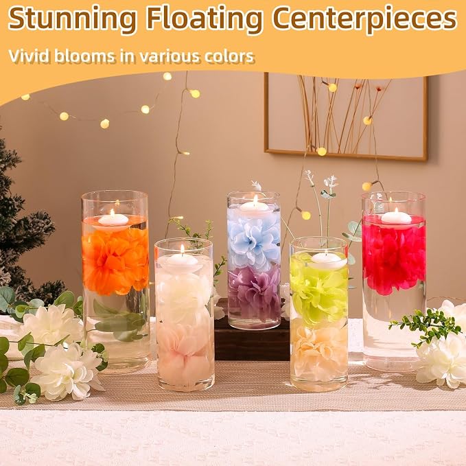 24 Pcs Floating Candles for Centerpieces and Floating Flowers Artificial Flowers Head Vase Filler for Party Home Table Wedding Centerpieces Decoration (Blush Pink)