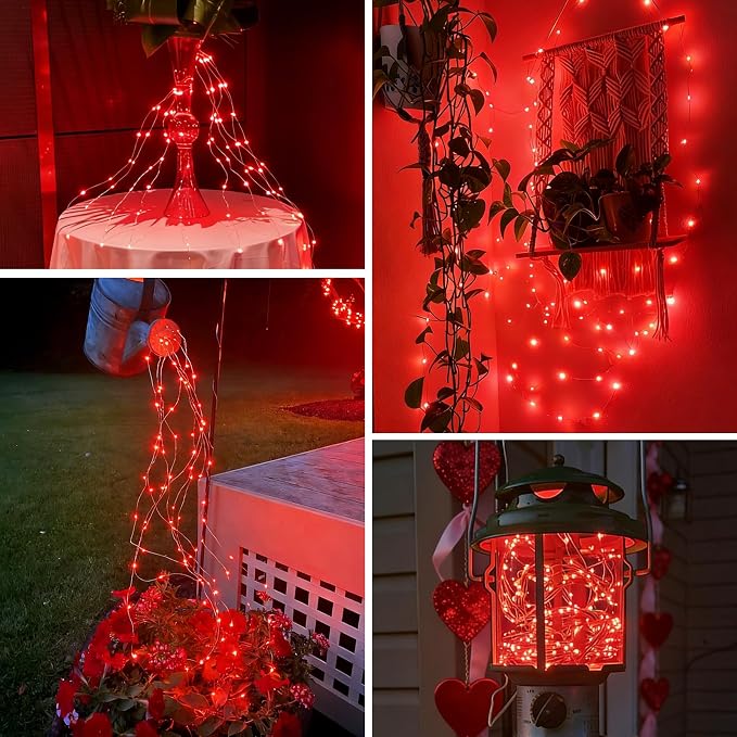 QITONG 4 Pack Solar Fairy Lights, Each 33ft 100 LED Red Halloween String Light Outdoor Waterproof, 8 Modes Silver Wire Christmas Twinkle Mini Lights