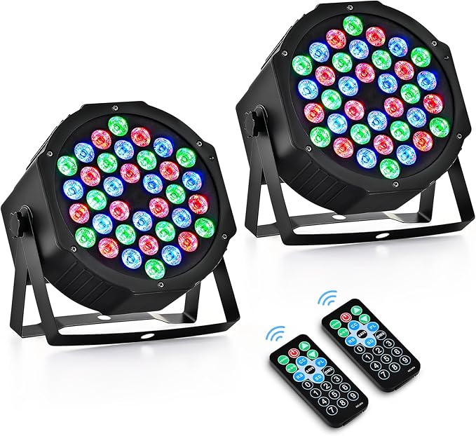CO-Z Stage Lights 36 RGB LED Par Lights with Remote Control DJ Uplighting for Event Wedding Christmas Halloween Party Club Music Stage Lighting, 2 Pack
