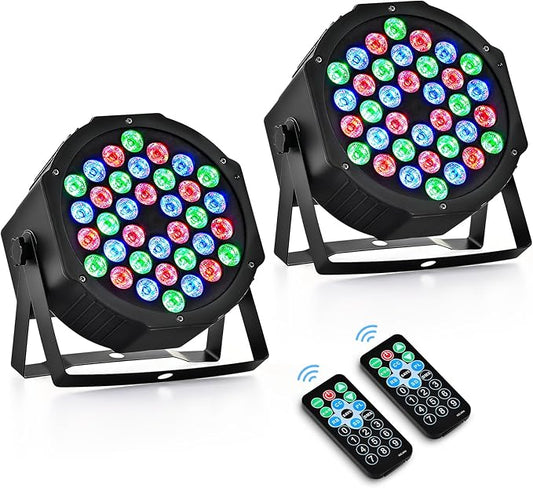 CO-Z Stage Lights 36 RGB LED Par Lights with Remote Control DJ Uplighting for Event Wedding Christmas Halloween Party Club Music Stage Lighting, 2 Pack