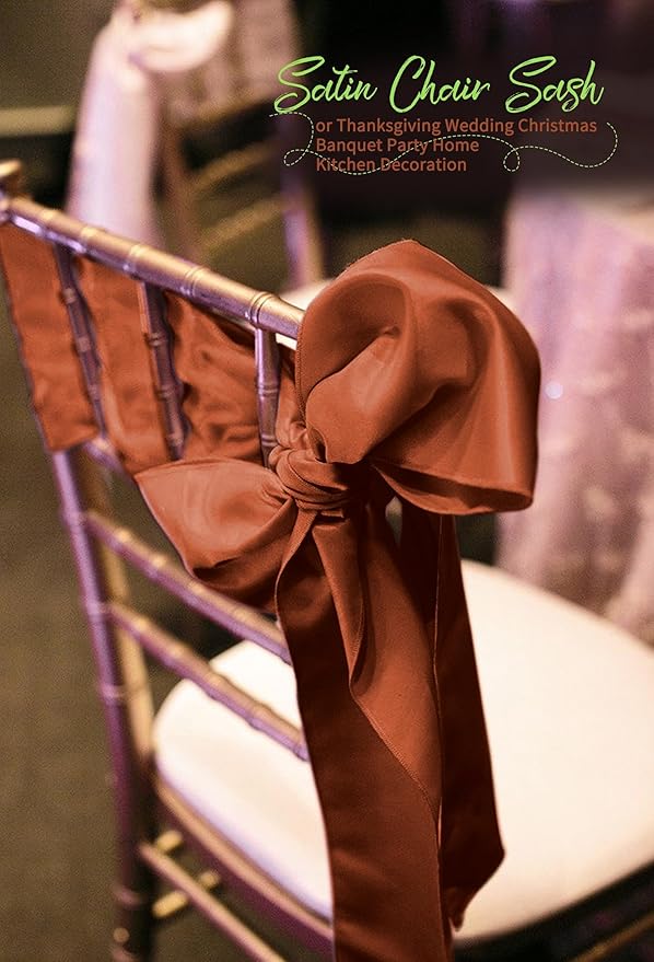 120 PCS Terracotta Satin Chair Sashes, Ties Bows Designed Chairs Decorative, Chair Cover Sashes for Thanksgiving Wedding Christmas Banquet Party Home Kitchen Decoration (7 x 108 inch)