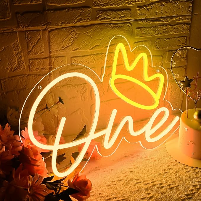 One Neon Sign for Wall Decor One Neon Light for First Birthday 1st Birthday LED Sign One Led Light for Birthday Party Wedding Decoration Baby Shower Decor Size 16.1 * 11.8 inch(D257)
