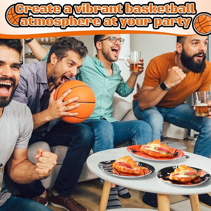Funnymoom 60 Pcs Basketball Paper Plates 9 Inch Sports Theme Birthday Disposable Plates for Adults Basketball Birthday Team Party Decorations Supplies