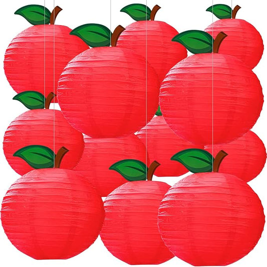 Retisee 12 Pcs 10 Inch Back to School Decoration Red Apple Hanging Paper Lanterns First Day of School Party Decor for Kindergarten Preschool Classroom Ceilings Decor Birthday Supplies