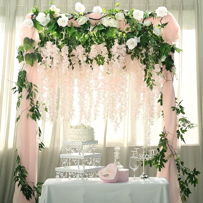BLEUM CADE 36Pcs Pink Fake Wisteria Hanging Flowers, 3.6Ft/Pcs Artificial Wisteria Garland, Hanging Flowers for Wedding Party Home Backdrop Wall Decoration