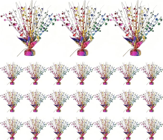 24 Pack Colorful Metallic Foil Spray Centerpiece Star Table Decoration Burst Table Centerpieces for Birthday New Year Wedding Anniversary Graduation Party Supply (Colorful)