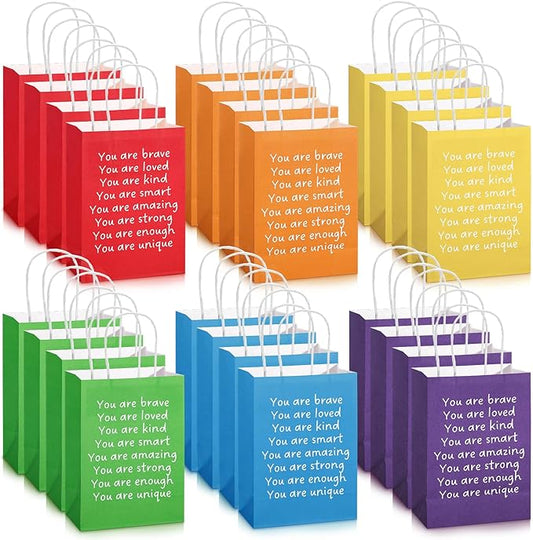 Coume 24 Pcs Inspirational Gifts Bags with Handle Employee Coworker Appreciation Goodie Paper Handbags for Graduation Birthday Party Kraft Thank You Bags Classroom, 5.9 x 3.15 x 8.27 Inch (Classic)