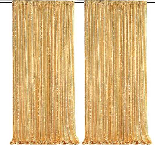 Gold Sequin Backdrop Curtains,2 Panels 4FTx8FT Gold Curtain Backdrop Glitter Party Decorations Background Drapes for Wedding Birthday Anniversary Graduation Photo Booth Decor