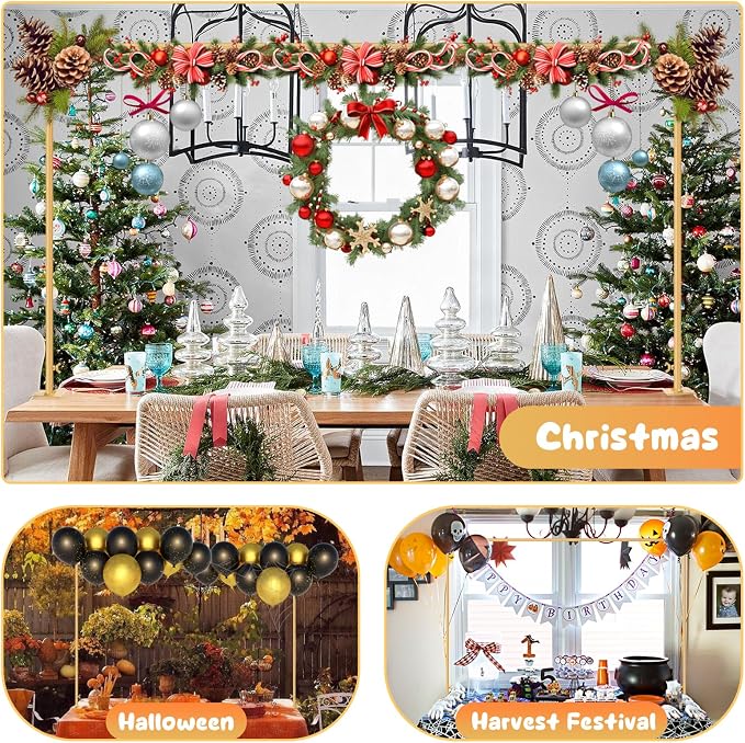 ParseBio Over The Table Rod Stand with Clamps Adjustable 31"-110'' Length 31"-64" Height Gold Table Balloon Arch Stand with Storage Bag, For Valentines Day Party Wedding Anniversary Decoration