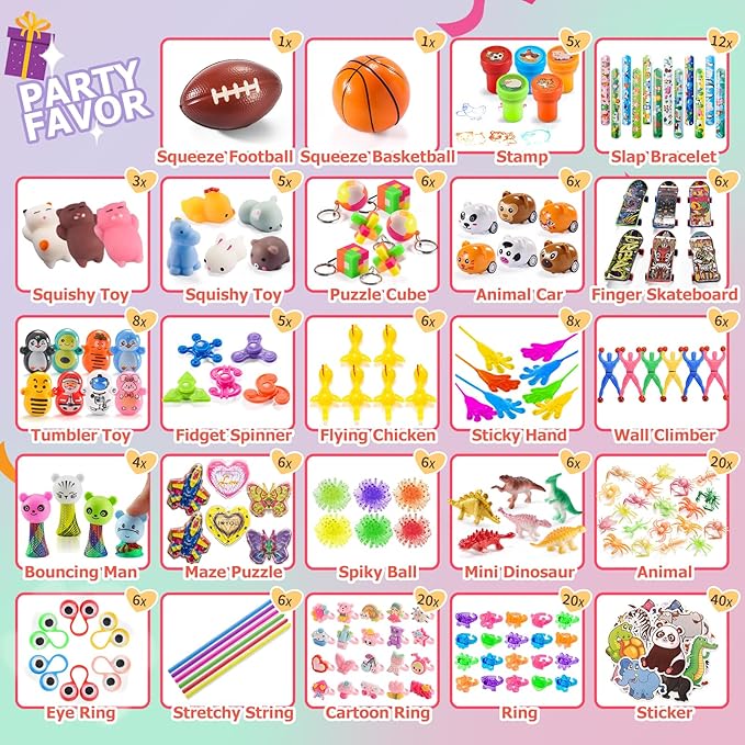Party Favors for Kids 8-12, Goodie Bags Stuffers, Treasure Chest Prize Box Toys for Classroom Rewards, Birthday Pinata Fillers Christmas Stocking Stuffers Small Bulk Toys for Students School 4-8 3-5