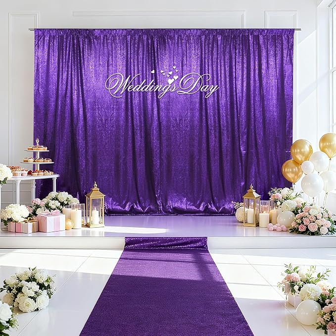 SquarePie 10x10ft Purple Sequin Backdrop for Photography, Satin-Backed Real Sequin Curtain, Enhanced Coverage Shimmering Background with 4" Rod Pocket for Wedding, Birthday, Party Decor, 1 Panel