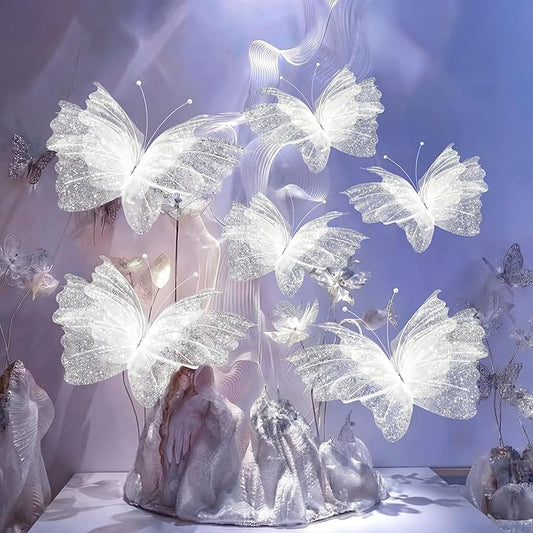 Geelin 6 Pcs Large Glitter White Butterfly Decoration Mariposas Grandes Para Decoracion Big Butterfly Party Decor 20 Inch 12 Inch 3D Silk Butterflies for Baby Shower Women Birthday Party Wedding Decor