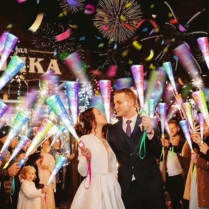SHQDD 38 PCS Glow Sticks Bulk, Glow Fiber Optic Sticks, LED Light Wands, Glow in The Dark Party Supplies, Fiber Optic Wands for Weddings, Flashing LED Party Favors, Colorful Light Sticks