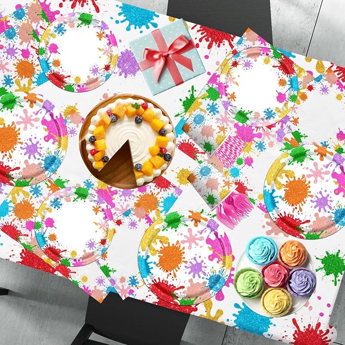 Paint Party Decorations 215Pcs Paint Splatter Party Supplies Art Party Decorations Plates,Napkins,Cups,Balloon,Cake Topper,Tablecloth for Art Painting Party Supplies Birthday Baby Shower Decorations