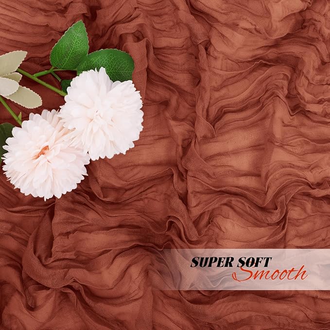 8 Pack Terracotta Cheesecloth Table Runners 20x120 Inch Gauze Table Runner Cheese Cloth 10FT Terracotta Table Runner Rustic Sheer Runner for Wedding Baby Shower Birthday Party Table Decor