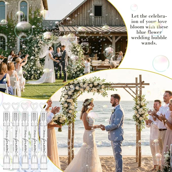 Hollowfly 120 Pack Wedding Mini Bubble Wands for a Wedding Bulk White Heart Black Begin Word Bubble for Guests Send Off Wand Adults Bridal Shower Party Supplies Valentine Anniversaries Celebration