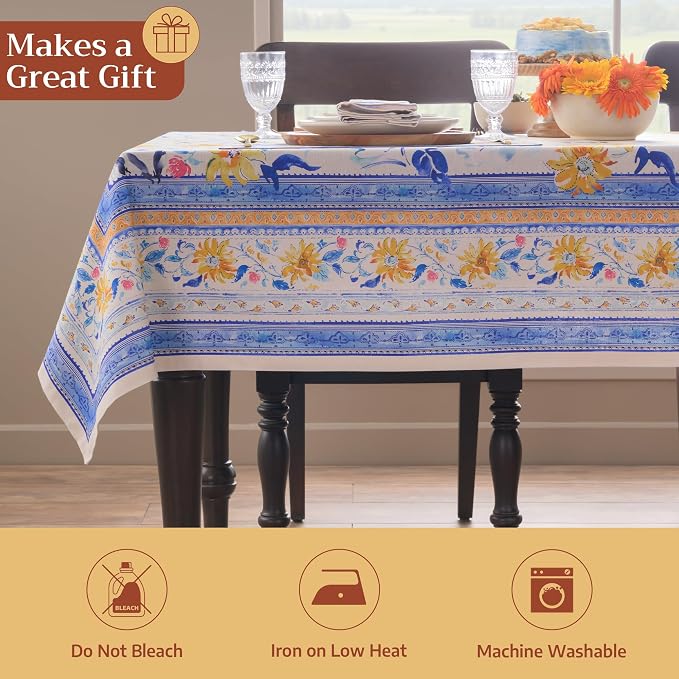 Maison d' Hermine Table Cloth Rectangle Table 100% Cotton 54 x 72 Inches Tablecloth Reusable Decorative for Dining Kitchen Room Farmhouse Party Home Hotel Restaurant Spring Summer - Girassol
