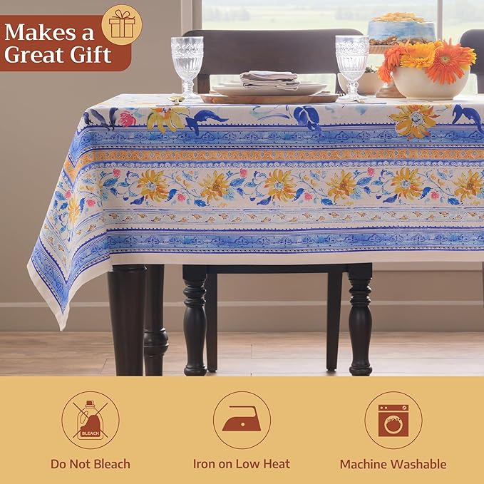 Maison d' Hermine Table Cloth Square Table 100% Cotton 60 x 60 Inches Tablecloth Reusable Decorative for Dining Kitchen Room Farmhouse Party Home Hotel Restaurant Spring Summer - Girassol