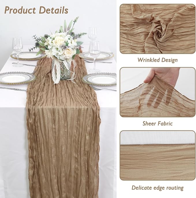 Nude Cheesecloth Table Runner 120 Inch 10FT Cheese Cloth Fabric Runners 1 Pack for Wedding Decoration, Boho Decor, Retro Decoration