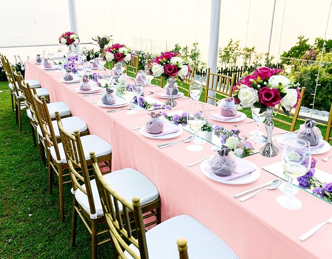 10 Pack 60 x 126 Inch Tablecloth, Pink Tablecloth for 8 Feet Rectangle Tables, Stain and Wrinkle Resistant Washable Fabric Table Cloth for Wedding Party Dining Table Buffet Parties Camping