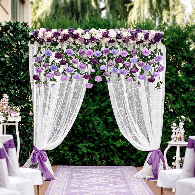 Lyrow 120 Pack Artificial Flower Hanging Flowers Ornament Floating Garland Ceiling Strings for Wedding Anniversary Engagement Marriage Proposal Floral Birthday Party Decor (Rose,Purple)