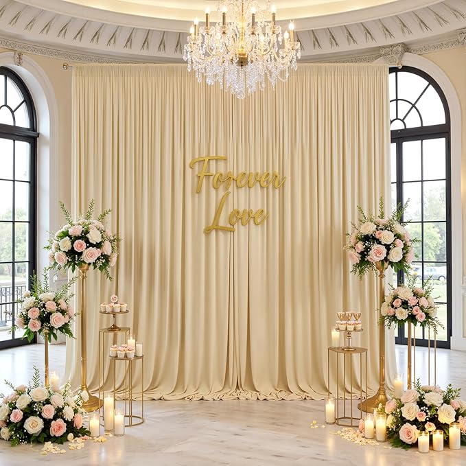 20ftx12ft Wrinkle Free Champagne Backdrop Curtain, 4 Panels 12FT Height Champagne Drapes for Wedding Backdrop, Silky Polyester Photo Back Drop Cloth for Birthday Party Photography Background