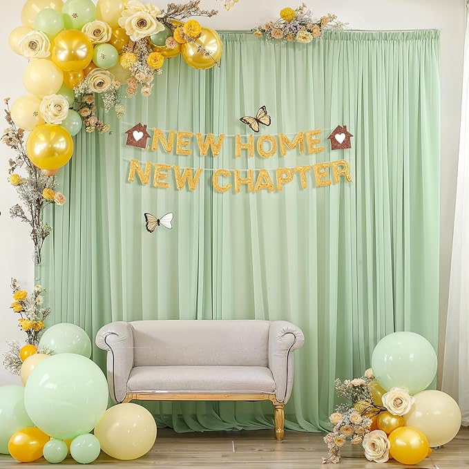 20ft x 10ft Sage Green Backdrop Curtains, Wrinkle-Free Sheer Chiffon Fabric Backdrop Drapes for Wedding Arch Party Ceremony Stage Photo Decoration
